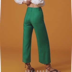 Anthropologie COLETTE Cropped Wide-Leg Linen Pants Maeve NEW 23 Green